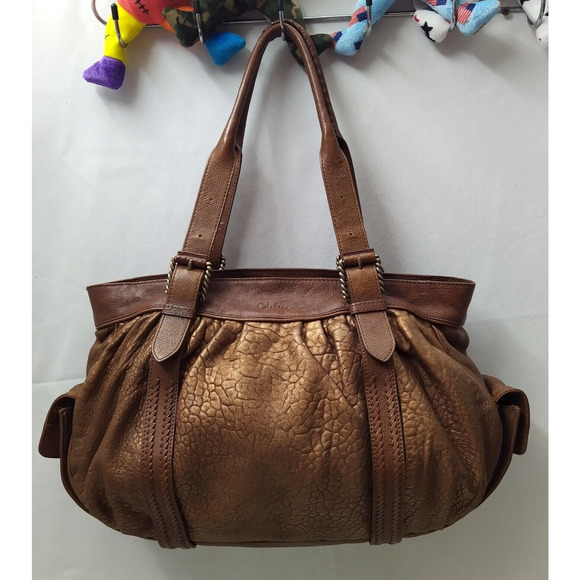 Cole Haan Metallic Brown Leather Double Handles Zippper Satchel Shoulder Bag - Picture 14 of 16